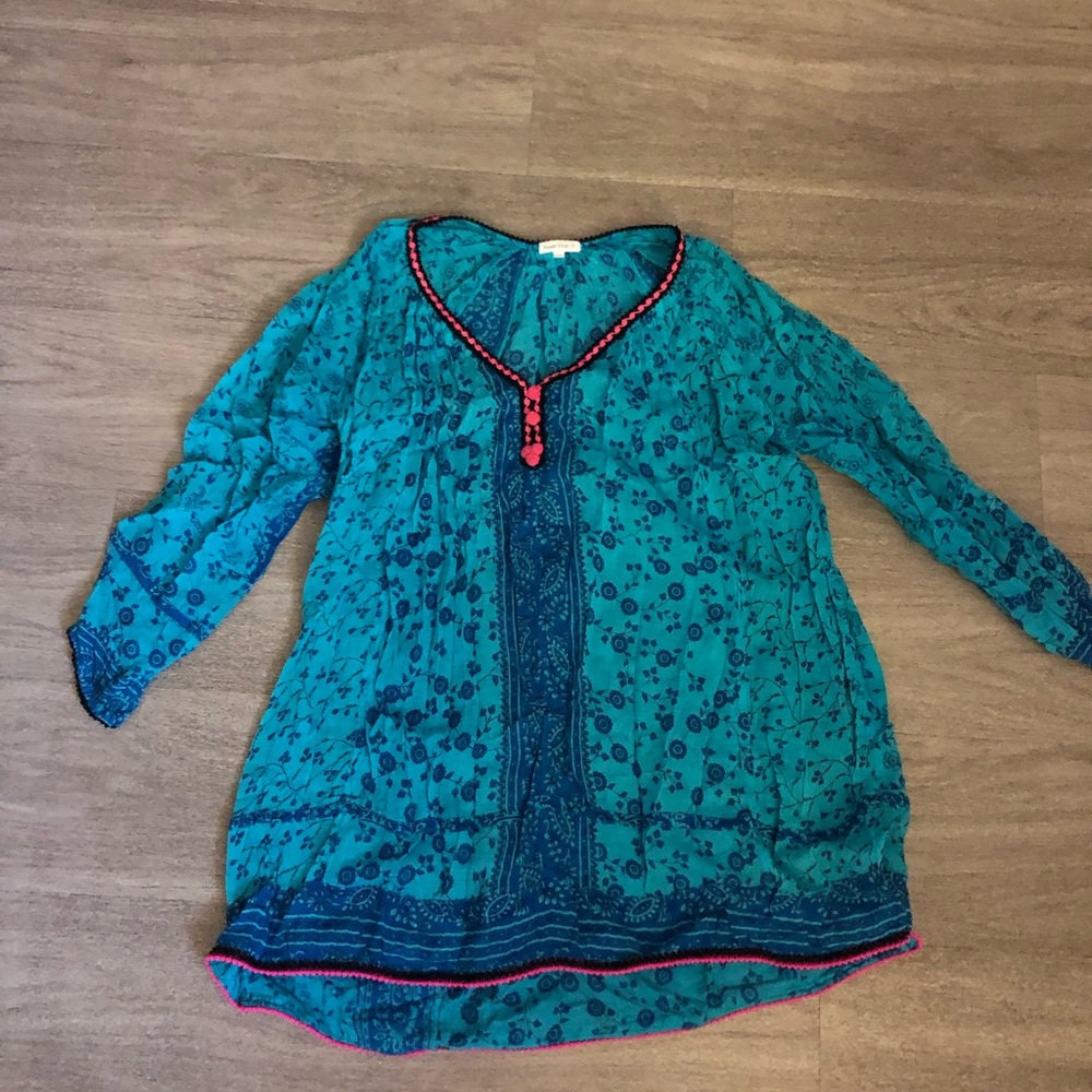 Poupette St Barth Dalia Tunic Mini Dress sz 1 Small Turquoise Cover up